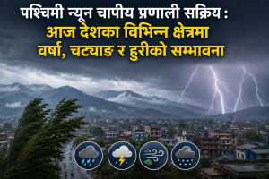 पश्चिमी न्यून चापीय प्रणाली सक्रिय ः आज देशका विभिन्न क्षेत्रमा वर्षा, चट्याङ र हुरीको सम्भावना