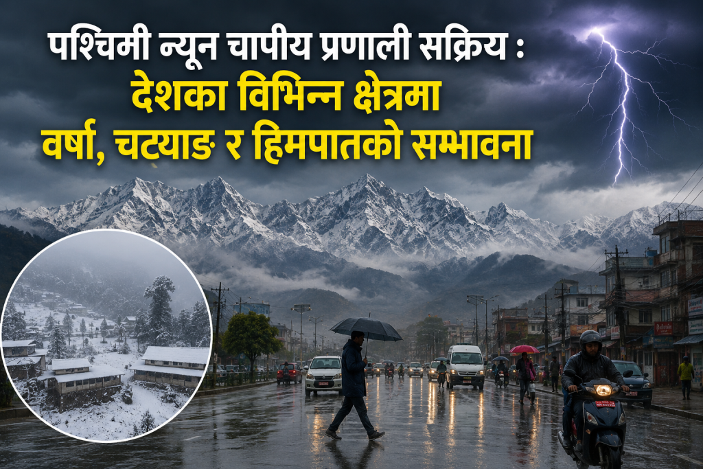 पश्चिमी न्यून चापीय प्रणाली सक्रिय ः देशका विभिन्न क्षेत्रमा वर्षा, चट्याङ र हिमपातको सम्भावना